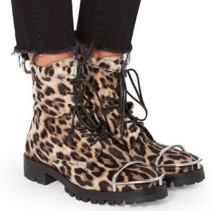 NWOB $1256 Women's Alexander Wang Lyndon Leopard Print Sheep Hair Boots 36 or 6
